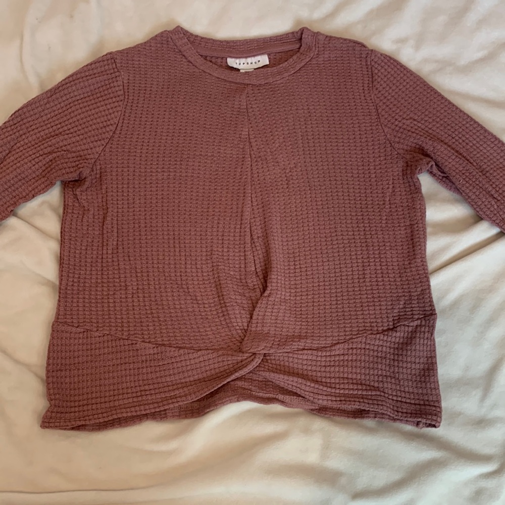Size 4- Top shop pink crop long sleeve waffle texture
